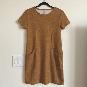 Alya Burned Orange and White Stripes Short Sleeve Relaxed Fit Dress with Pockets